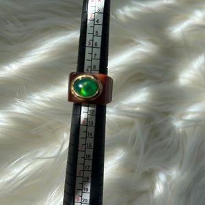 Cognac resin ring with green stone/ size 5